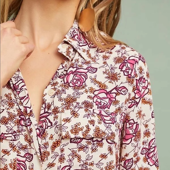 NWT Porridge Bergen Buttondown Top Anthropologie Wine Floral - Picture 2 of 12
